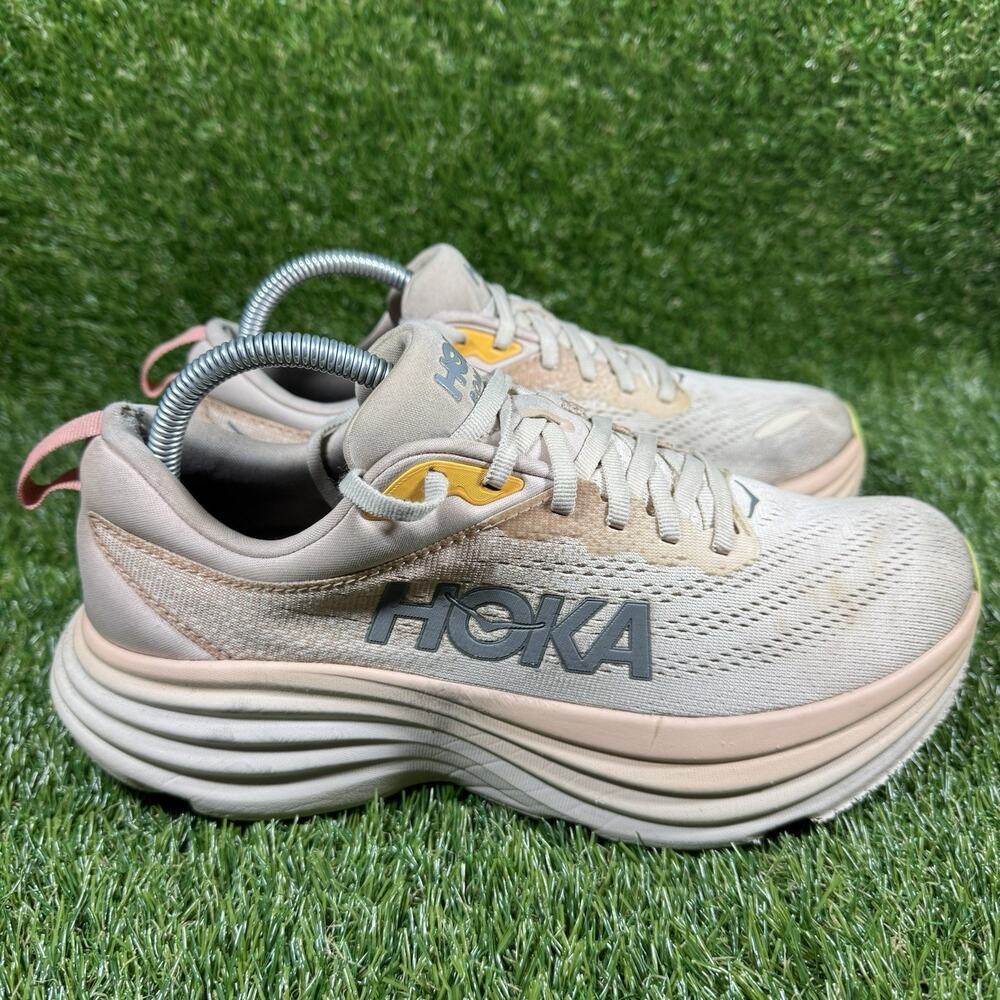 Hoka One One Womens Bondi 8 1127952 CMV Beige Running Shoes Sneakers Size 8.5 B